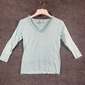 Nomadic‎ Traders Sweater Womens Small S Blue Cotton Fringe Lightweight Comfort